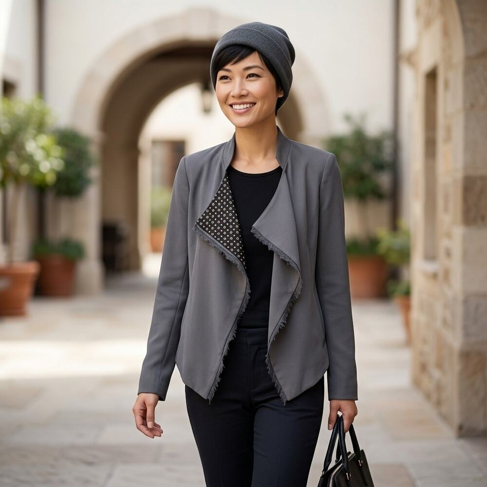 Elevenses Gray Asymmetrical Lined Lightweight Jacket Women Size M